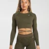 Adapt Camo Seamless Ribbed Long Sleeve Crop Top