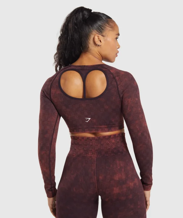 Check Seamless Washed Long Sleeve Top