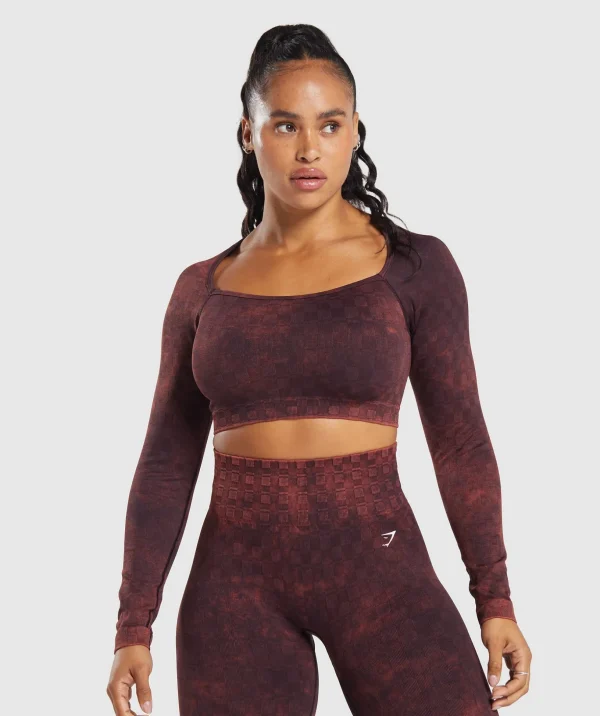 Check Seamless Washed Long Sleeve Top