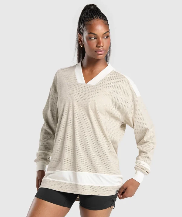 Mesh Long Sleeve Varsity Top