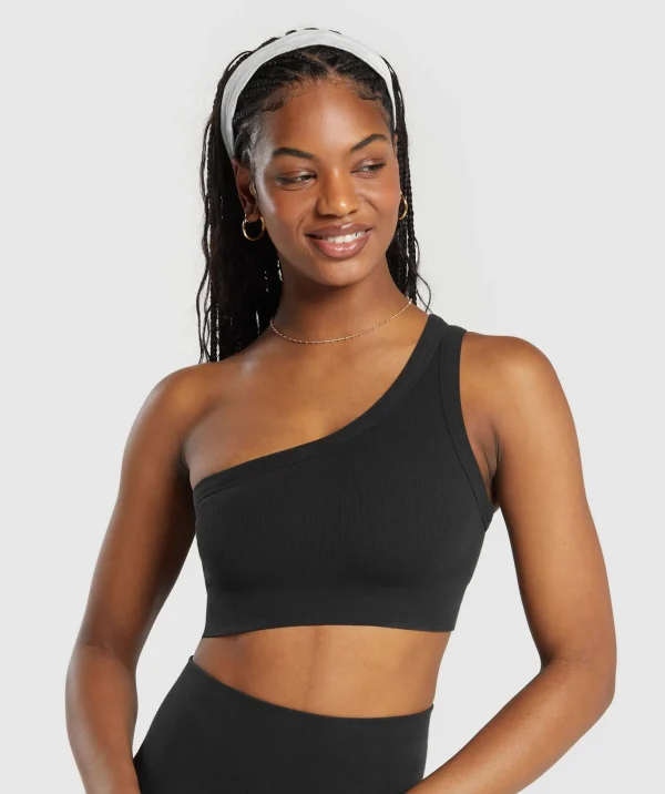 Ribbed Cotton Seamless One Shoulder Bra