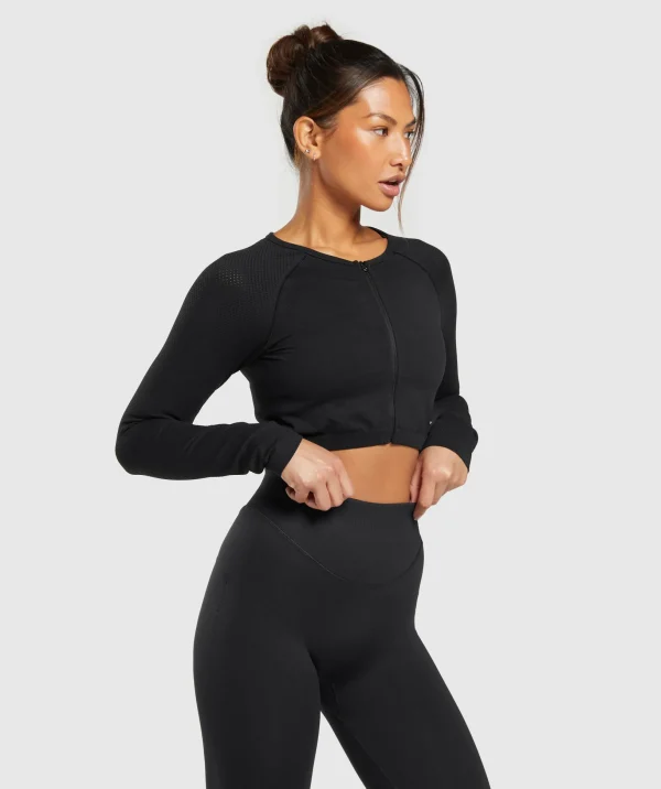 Sweat Seamless Long Sleeve Zip Crop Top